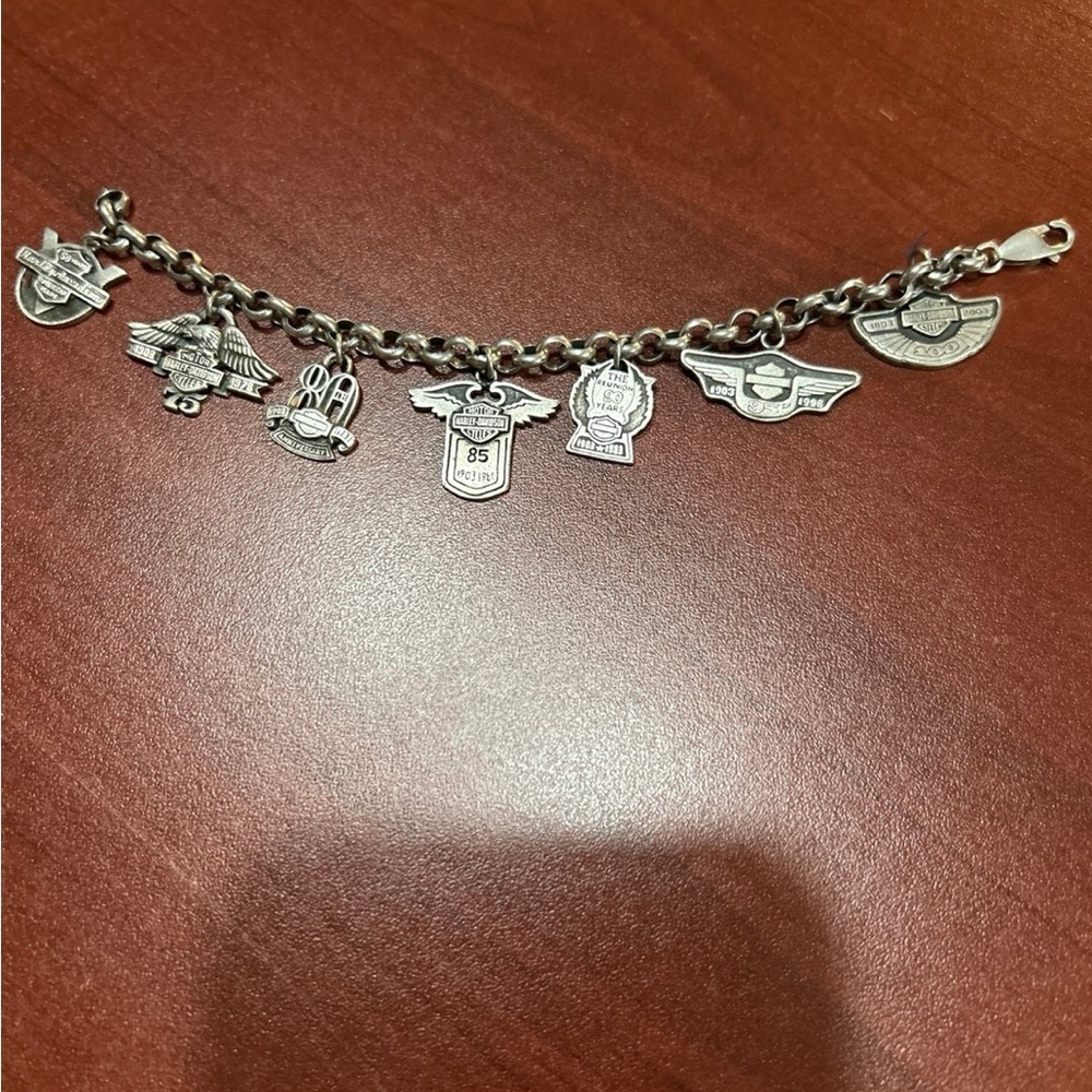 Vintage Sterling Silver .925 Harley-Davidson Silver Charm Bracelet